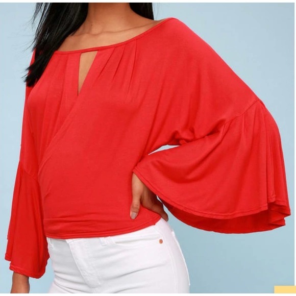 Free People Tops - FREE PEOPLE last time red draped surpluses bell sleeve blouse size XS
